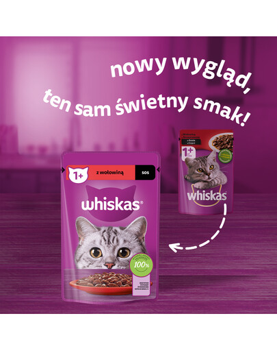 WHISKAS Adult 85g: Nassfutter für adulte Katzen mit Rindfleisch in Sauce