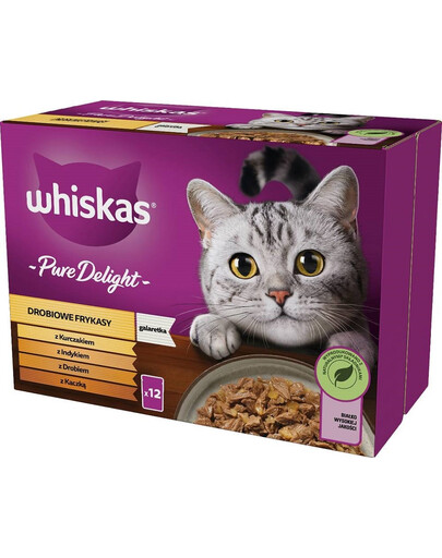 WHISKAS Adult 12x85g: Nassfutter für adulte Katzen mit Huhn, Pute, Geflügel und Ente in Gelee