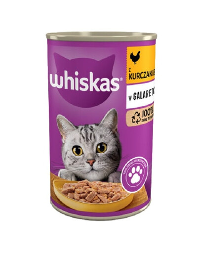 WHISKAS Adult 400 g - Nassfutter mit Huhn in Gelee für adulte Katzen