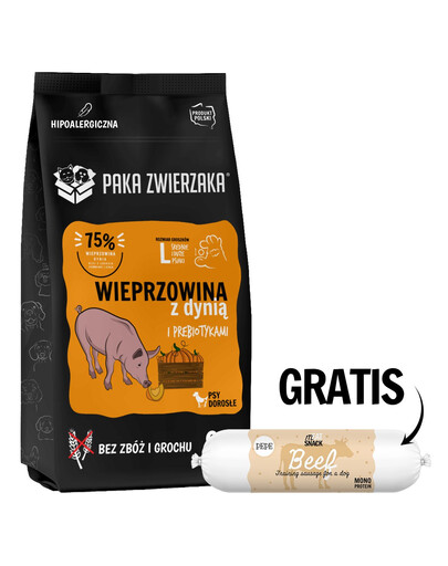 PAKA ZWIERZAKA Seventh Heaven Trockenfutter mit Schweinefleisch und Kürbis L 9kg + Rindfleischwurst für Hunde 200g GRATIS!