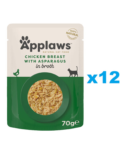 APPLAWS Cat Adult Pouch Hähnchen und Spargel in Brühe 12x 70 g