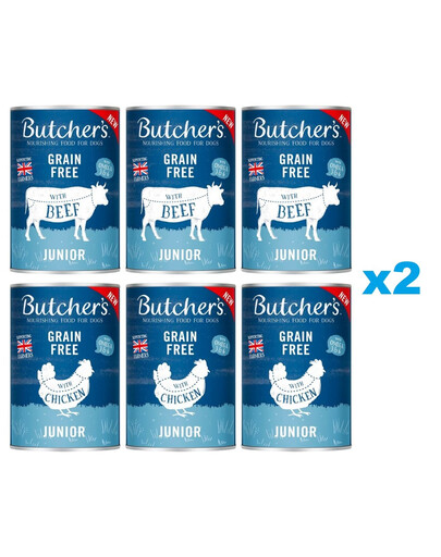 BUTCHER'S Original Junior Mix: Rindfleisch und Hühnerfleisch in Gelee für Welpen 12x400g