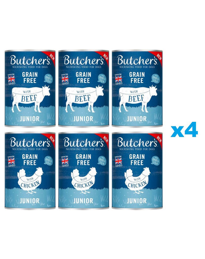 BUTCHER'S Original Junior Mix: Rindfleisch und Hühnerfleisch in Gelee für Welpen 24x400g