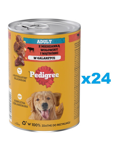 PEDIGREE Adult Dose 24x 400g: Nassvollnahrung für adulte Hunde, mit einer Mischung aus Rindfleisch und Leber, in Gelee