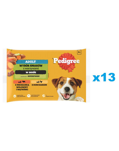 PEDIGREE Mix mit Gemüse 52x100g: Nassfutter für Hunde, Huhn und einer Mischung aus Rind und Leber in Sauce