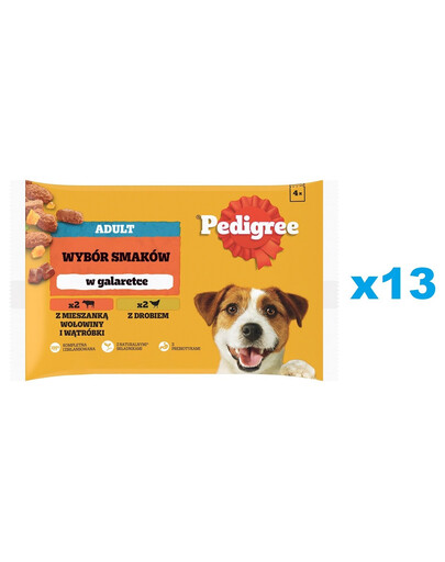 PEDIGREE Adult Mix 52x100g: Nassfutter für adulte Hunde mit Rindfleisch und Leber und mit Geflügel, in Gelee.