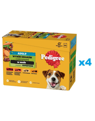 PEDIGREE Adult Mix Beutel 48x100g: Nassfutter für adulte Hunde mit Huhn, Rind, Pute und Lamm in Sauce