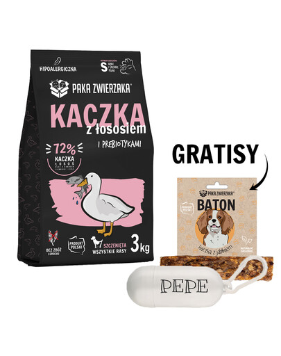 PAKA ZWIERZAKA Seventh Heaven Trockenfutter mit Ente und Lachs für Welpen S 3kg + Beutel und Leckerlis GRATIS!