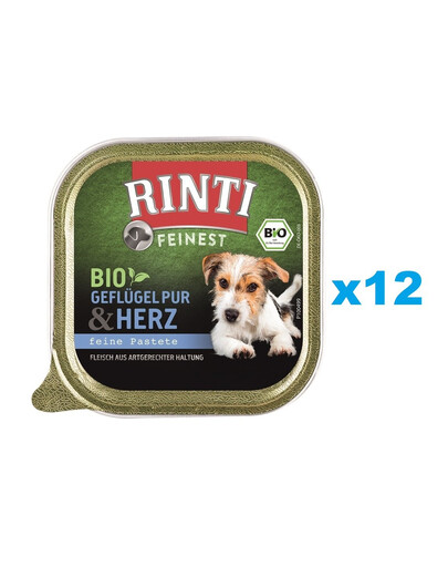 RINTI Feinest Bio Poultry Pure&Poultry hearts Geflügel und Geflügelherzen 12x150 g
