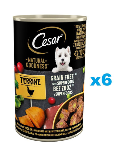 CESAR Natural Goodness Terrine 6x400g reich an Huhn mit Süßkartoffeln, Erbsen und Preiselbeeren