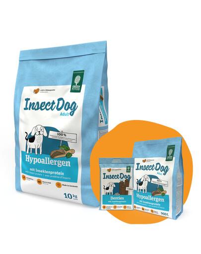 GREEN PETFOOD InsectDog Hypoallergen 10kg + 900g & Denties GRATIS