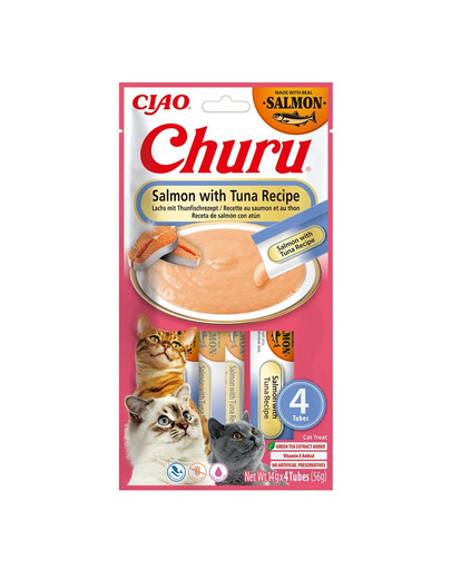 INABA Churu Cat Salmon with Tuna 4x14g cremiges Katzenleckerli mit Lachs- und Thunfischgeschmack