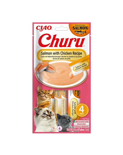 INABA Churu Cat Salmon with Chicken 4x14g cremige Katzenleckerbissen mit Lachs- und Hühnergeschmack