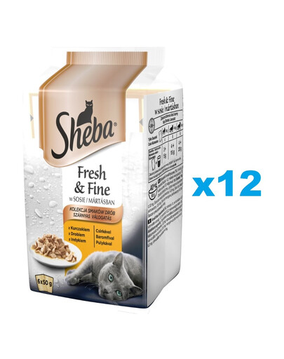 SHEBA Fresh & Fine 72x50g: Nassvollnahrung für adulte Katzen mit Huhn und Truthahn in Sauce