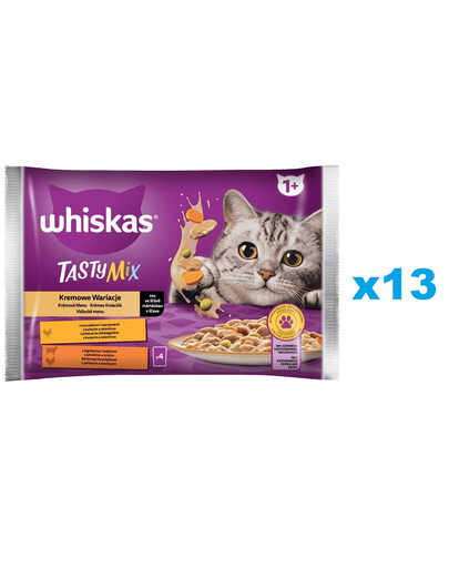 WHISKAS Adult Creamy Variations 52x85g: Nassfutter für adulte Katzen mit Huhn und Gemüse, Lamm und Pute in Sauce