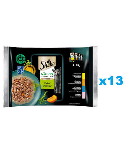 SHEBA Nature’s Collection 52x85 g: Nassfutter mit Huhn, Truthahn, Thunfisch, Lachs in Soße für adulte Katzen
