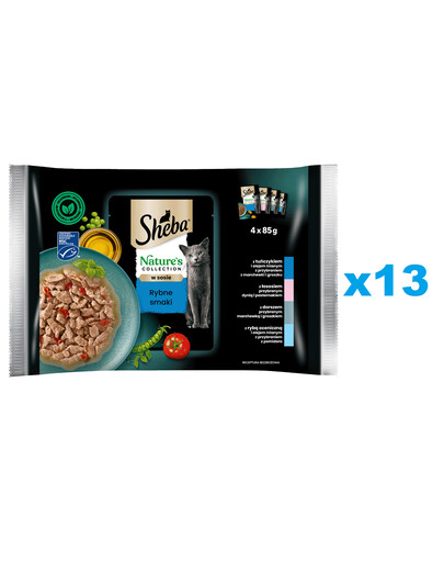 SHEBA Nature’s Collection 52x85 g Nassfutter mit Thunfisch, Lachs, Kabeljau für adulte Katzen