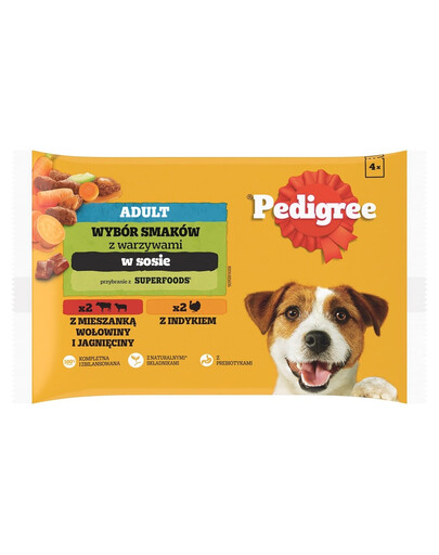 PEDIGREE Mix in Sauce 4x100g: Nassfutter für adulte Hunde mit Rind- und Lammfleisch, Truthahn und Karotten