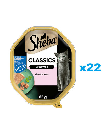 SHEBA Classics 22x85 g: Nassvollnahrung für adulte Katzen mit Lachs in Terrine