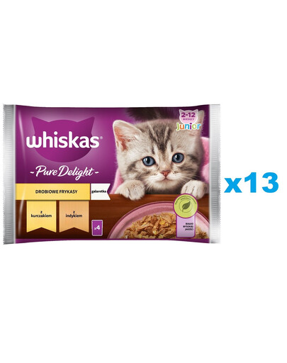 WHISKAS Junior Beutel 52x85g Nassfutter in Gelee mit Huhn, Truthahn für Kätzchen
