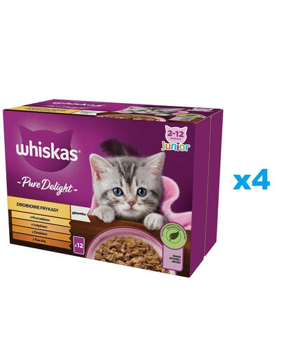 WHISKAS Junior Beutel 48x85g Nassfutter mit Gelee für Kätzchen mit Huhn Truthahn Geflügel Ente
