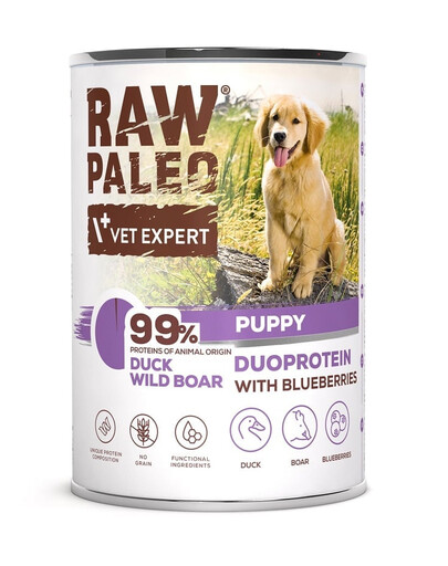 RAW PALEO Duck&Boar Nassfutter mit Ente und Wildschwein für Welpen Puppy 400g