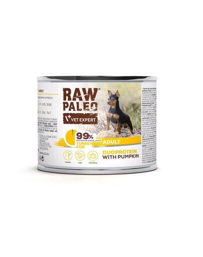RAW PALEO Turkey&Cod Nassfutter mit Truthahn und Kabeljau für adulte Hunde 200g