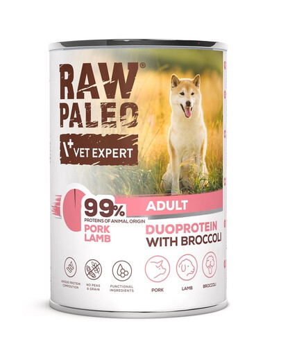 RAW PALEO RAW PALEO Nassfutter mit Schweinefleisch, Lamm und Brokkoli für adulte Hunde 400g