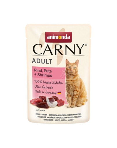 ANIMONDA Carny Nassfutter mit Rind, Pute und Garnelen für adulte Katzen getreidefrei 85 g