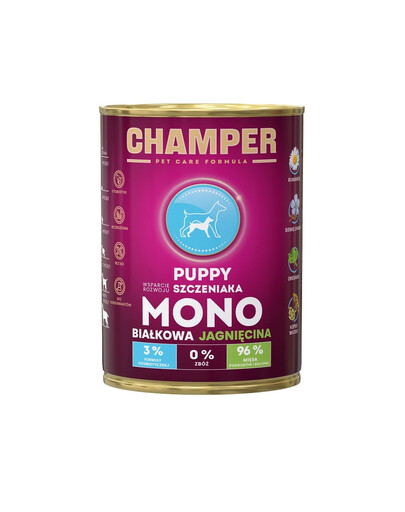 CHAMPER Puppy Jagnięcina monobiałkowa karma dla szczeniąt 400 g