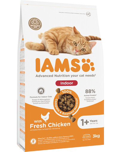 IAMS For Vitality Indoor Trockenfutter mit Huhn für adulte Hauskatzen 3 kg