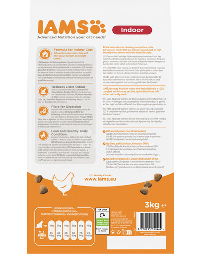 IAMS For Vitality Indoor Trockenfutter mit Huhn für ausgewachsene Katzen zu Hause 3 kg