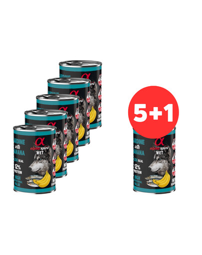 ALPHA SPIRIT Sardinen mit Banane 5 x 400 g Hundenassfutter + 1 Futter GRATIS