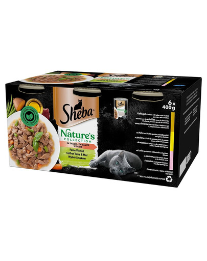 SHEBA 6x400 g Nature's Collection Auswahl an Geschmacksrichtungen: Hühnercocktail, mit Huhn, mit Lachs in Sauce