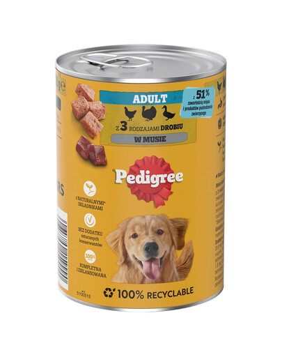 PEDIGREE Adult Nassfutter mit Geflügel in Mousse für adulte Hunde 400 g