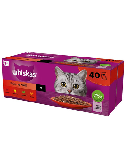 WHISKAS Nassfutter in Soße 40x85 g + TRIXIE 50 g Huhn und Lachs