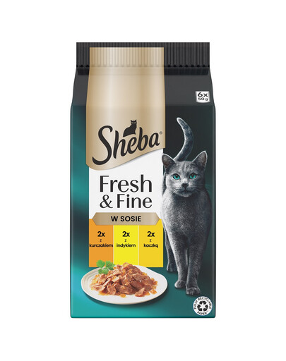 SHEBA Fresh & Fine saszetki 6x50 g mokra karma dla kotów w sosie z kurczakiem, z indykiem, z kaczką