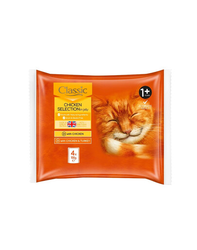 BUTCHER'S Classic Mix smaków saszetka 4x100g z kurczakiem oraz kurczakiem i indykiem w galaretce