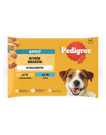 PEDIGREE Adult Wybór Smaków saszetki 4x100 g mokra karma pełnoporcjowa dla dorosłych psów z kurczakiem, z rybą w galaretce