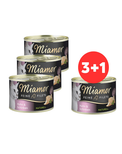 MIAMOR Feline Filets Huhn und Schinken in eigener Sauce 3 x 156 g + 1 Dose GRATIS