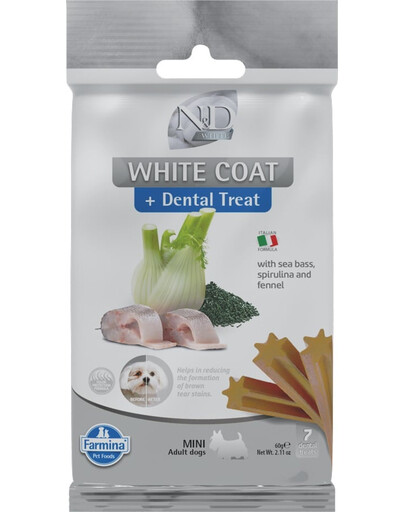 ND White Dental Treat Coat Sea bass Mini 60 g (7 szt) przysmak dentystyczny dla psów ras małych