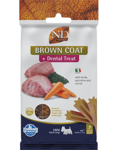 ND Brown Dental Treat Coat Lamb Mini 60 g (7 szt) przysmak dentystyczny dla psów ras małych