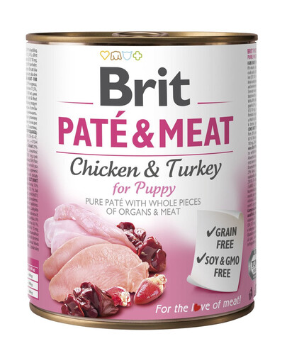 BRIT Pate&Meat chicken&turkey pasztet dla szczeniąt 12 x 800 g kurczak i indyk