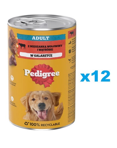 PEDIGREE Adult 12x1200g: Nassvollnahrung für adulte Hunde, mit einer Mischung aus Rindfleisch und Leber, in Gelee