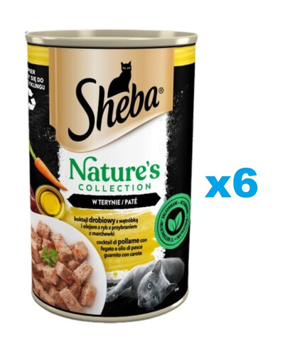 6x400 g SHEBA Nature's Collection adulte Katzen Geflügel Cocktail mit Leber und Fischöl, garniert mit Karotten in Terrine