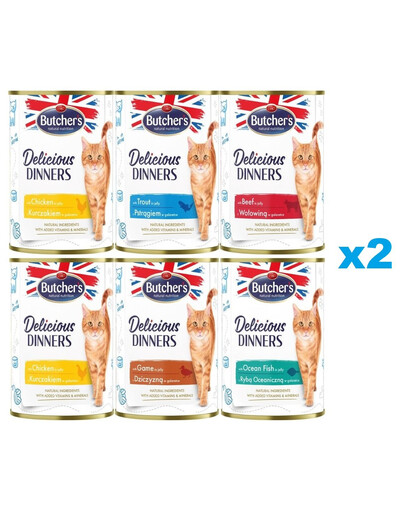 BUTCHER'S Nassfutter Mix in Gelee mit Huhn Wilde Forelle Seefisch Rind 12x400g