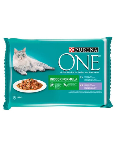 ONE Indoor Formula Mix smaków (z cielęciną i marchewką, z tuńczykiem i zieloną fasolką) 48x85g mokra karma dla kotów