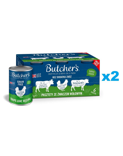 BUTCHER'S Original Tripe MIX Geschmacks 12x400 g Pastete mit Pansen Huhn und Rind