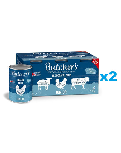 BUTCHER'S Nassfutter in Gelee mit Lamm Huhn Rind für Welpen getreidefrei 12x400g