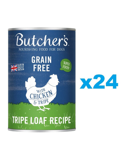 BUTCHER'S Original Tripe, Nassfutter mit Huhn und Pansen Pastete 24 x 400g